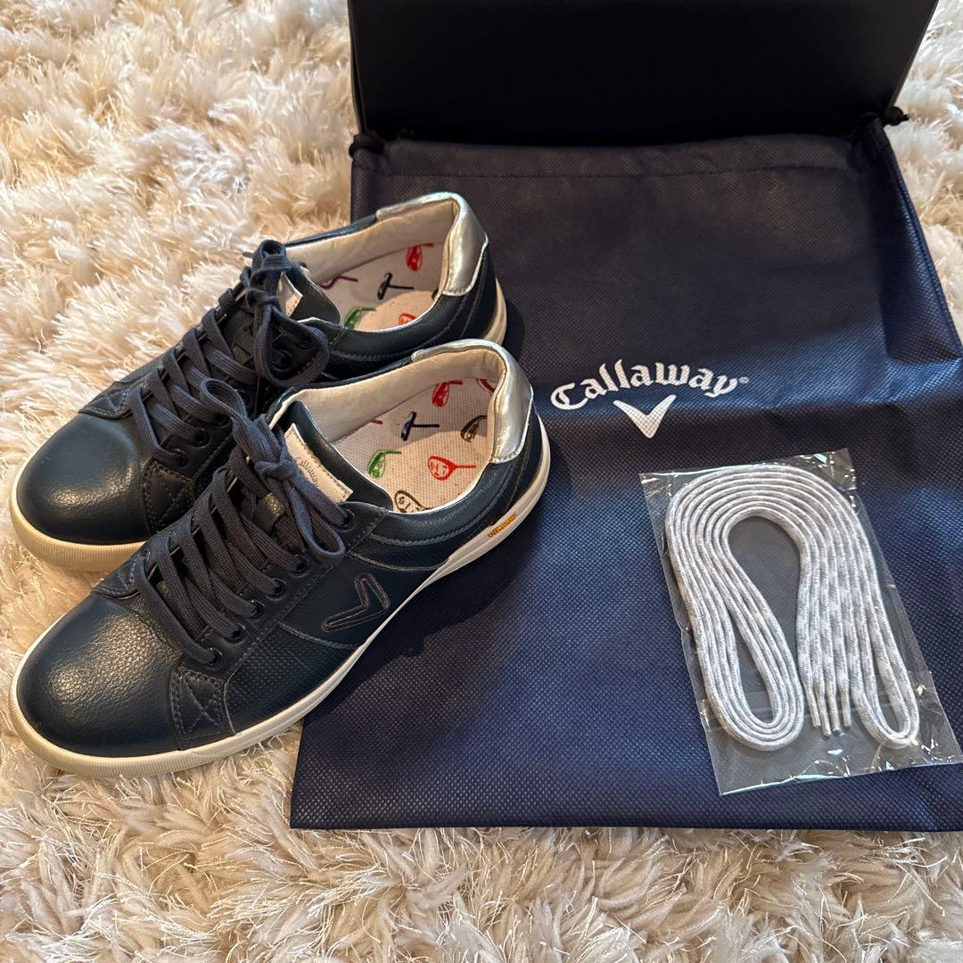 美品★Callaway ゴルフシューズ★ネイビー★保管袋★シルバーラメ靴紐付