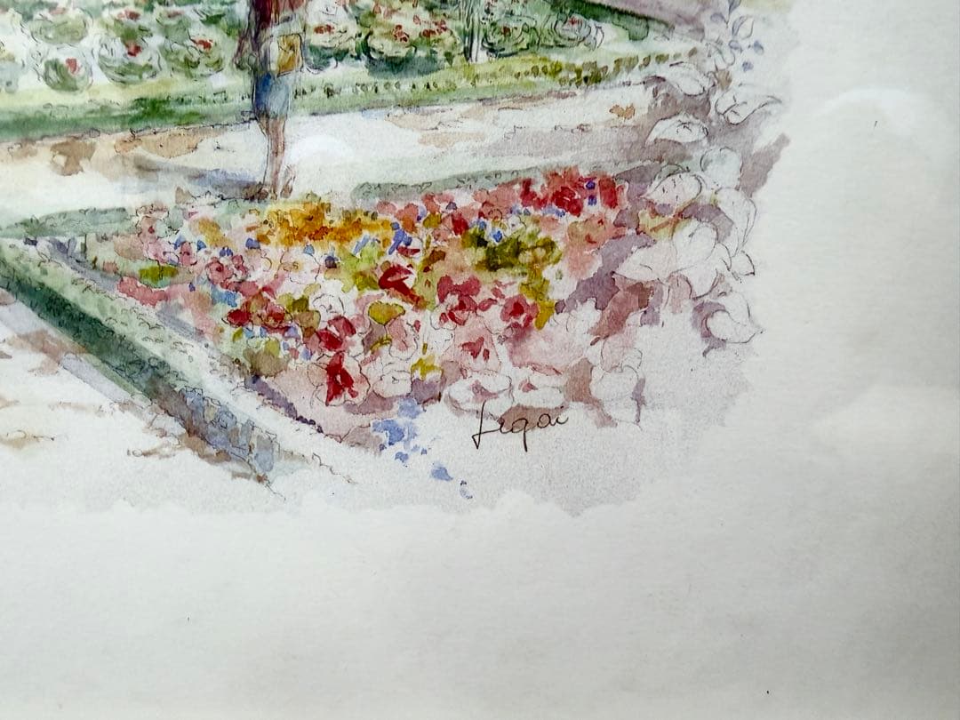 水彩画 城と庭園 Lepai フレーム付き