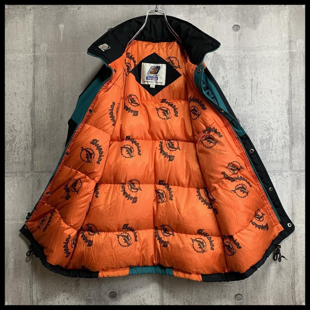 90s NFL パフジャケット 総刺繍ロゴ ドルフィンズ ウォームアップウェア
