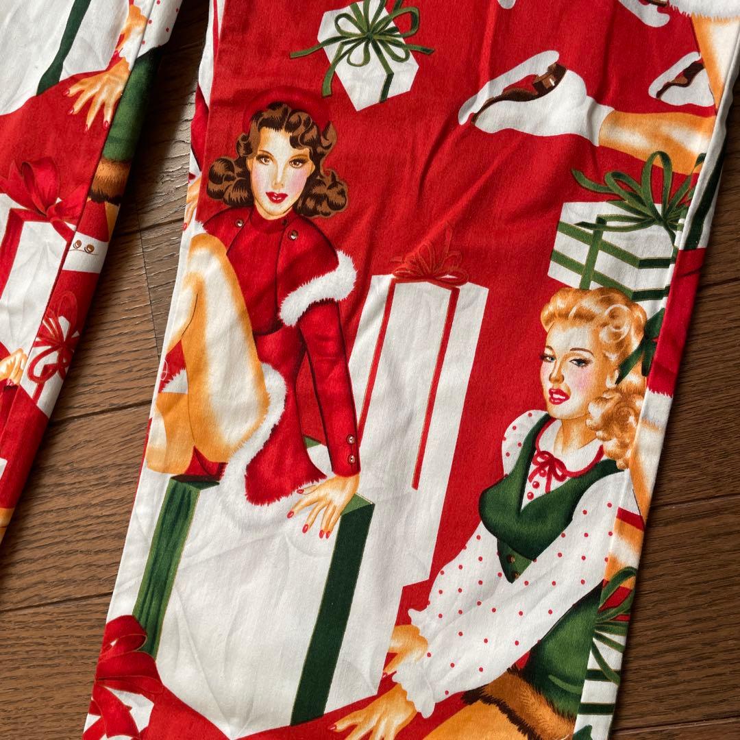 美品 LOUDMOUTH ラウドマウス ロングパンツ 総柄 レッド系　Xmas
