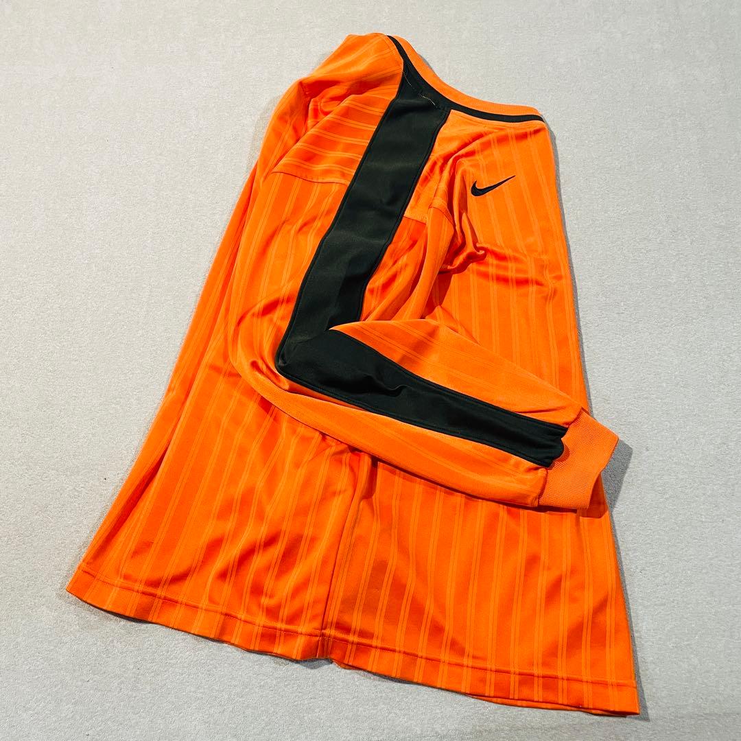 【00s】NIKE製 長袖サッカーシャツ/オレンジ/黒/Lサイズ　TEAMタグ