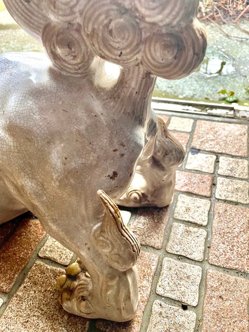 【特大40cm】作家物 獅子 置物 銘あり 狛犬 骨董 細工物 陶器 魔除け
