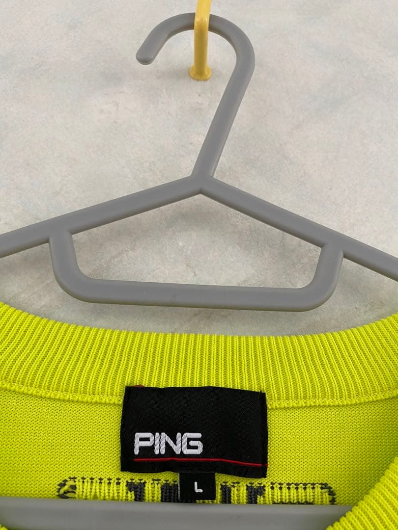 美品 PING 撥水 ビッグロゴ クルーネック ニット プルオーバー L ピン