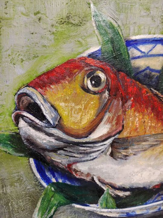 現代美術家集委員　創造美術協会会員　内樋悠次郎　鯉　油絵　豪華額装　肉筆　サイン