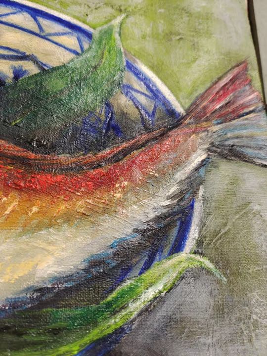 現代美術家集委員　創造美術協会会員　内樋悠次郎　鯉　油絵　豪華額装　肉筆　サイン