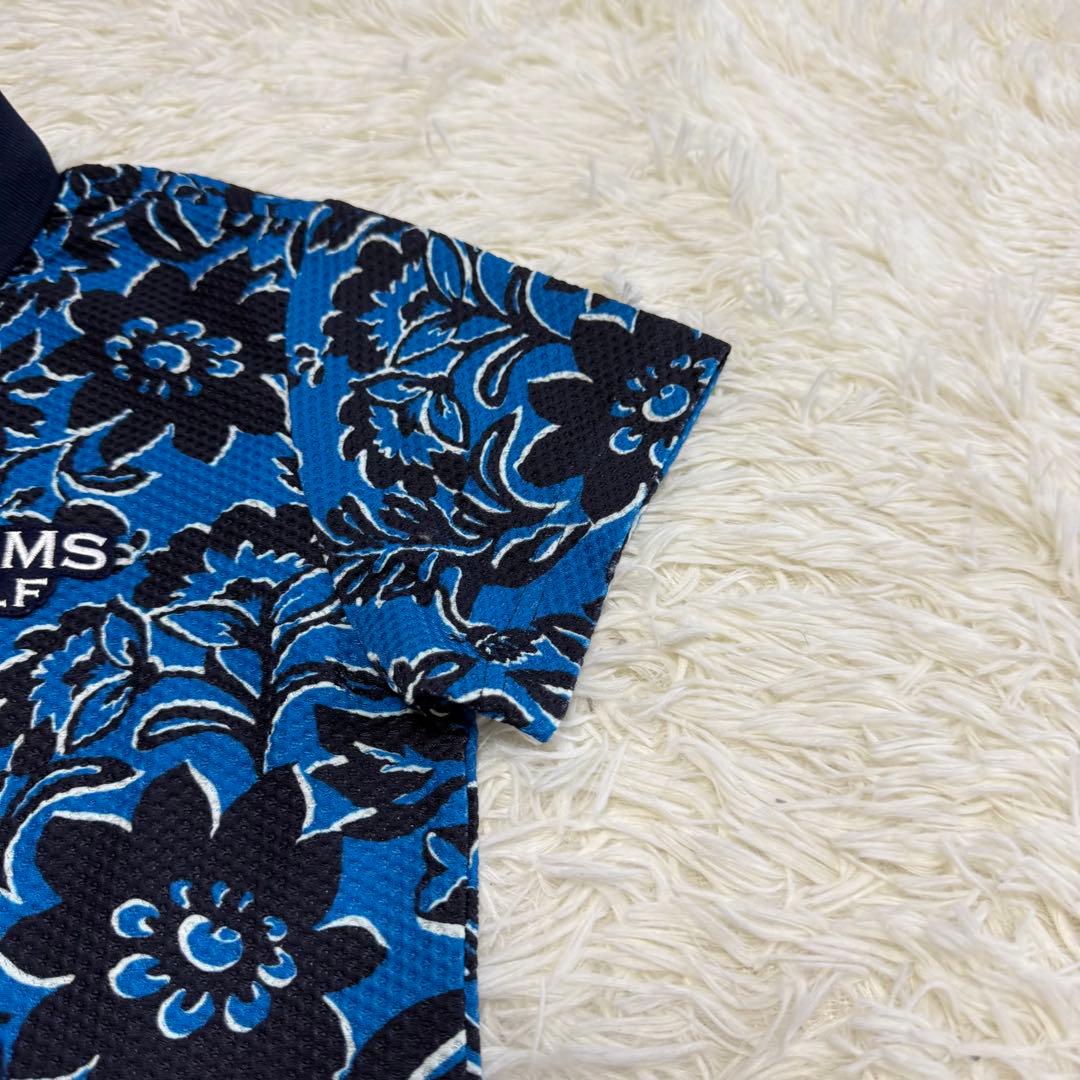 【ビームスゴルフ】美品 ポロシャツ ブルー 花柄 シアサッカー M メンズ