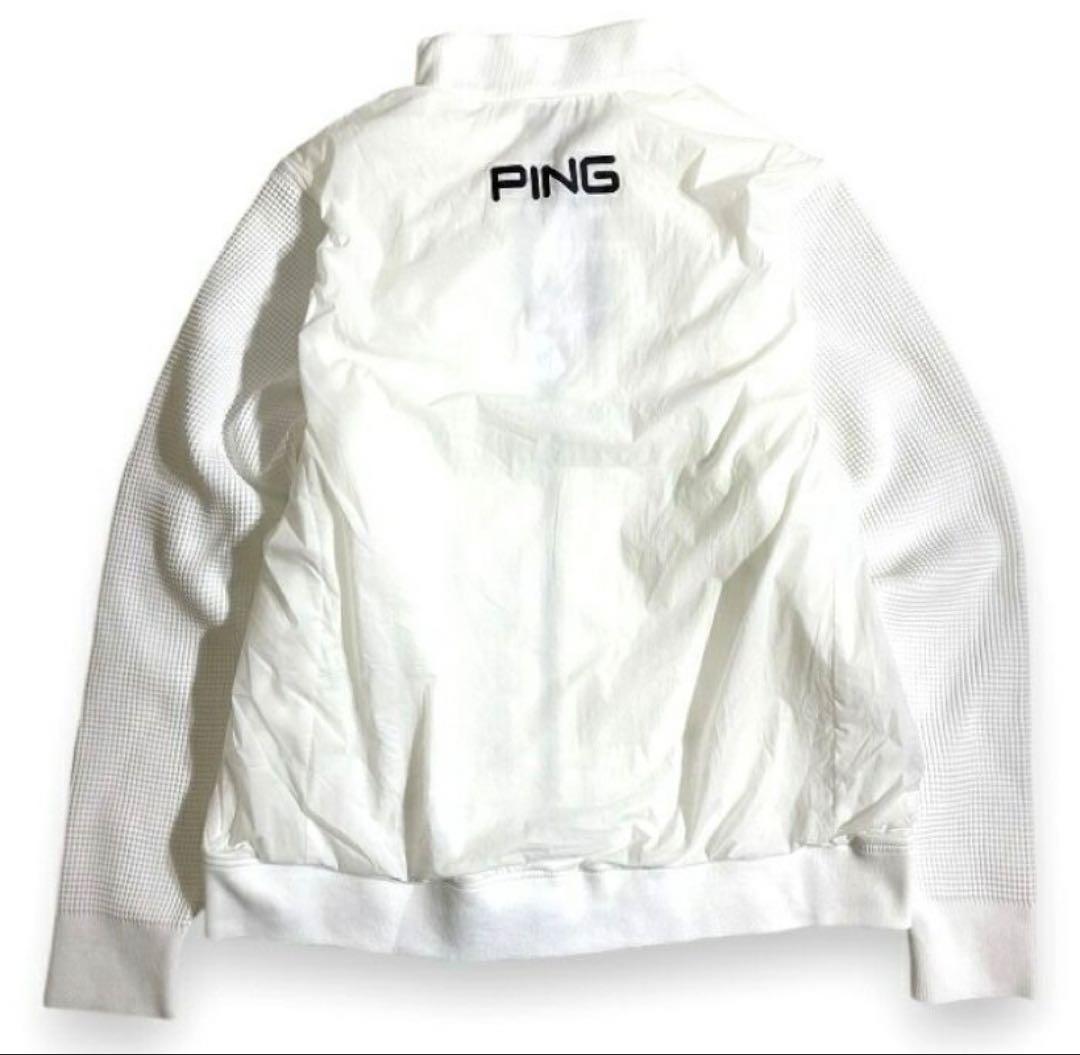 L 新品　PING ドッキングブルゾン　ストレッチ性・透け防止　メンズ　ホワイト