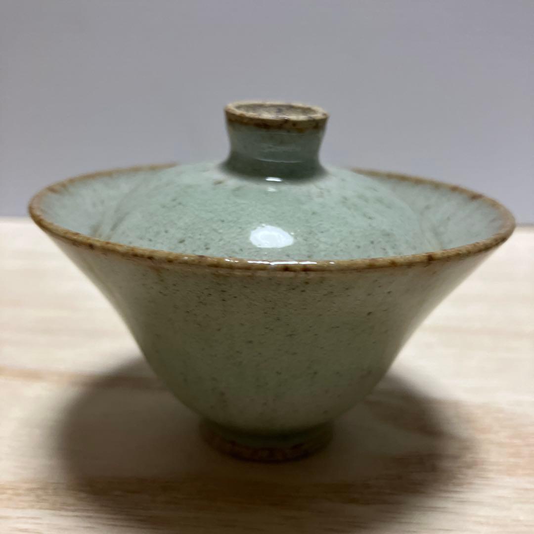 D-4 青龍窯 蓋付湯呑み 4客セット 青磁 貫入 煎茶道具 茶器 和食器