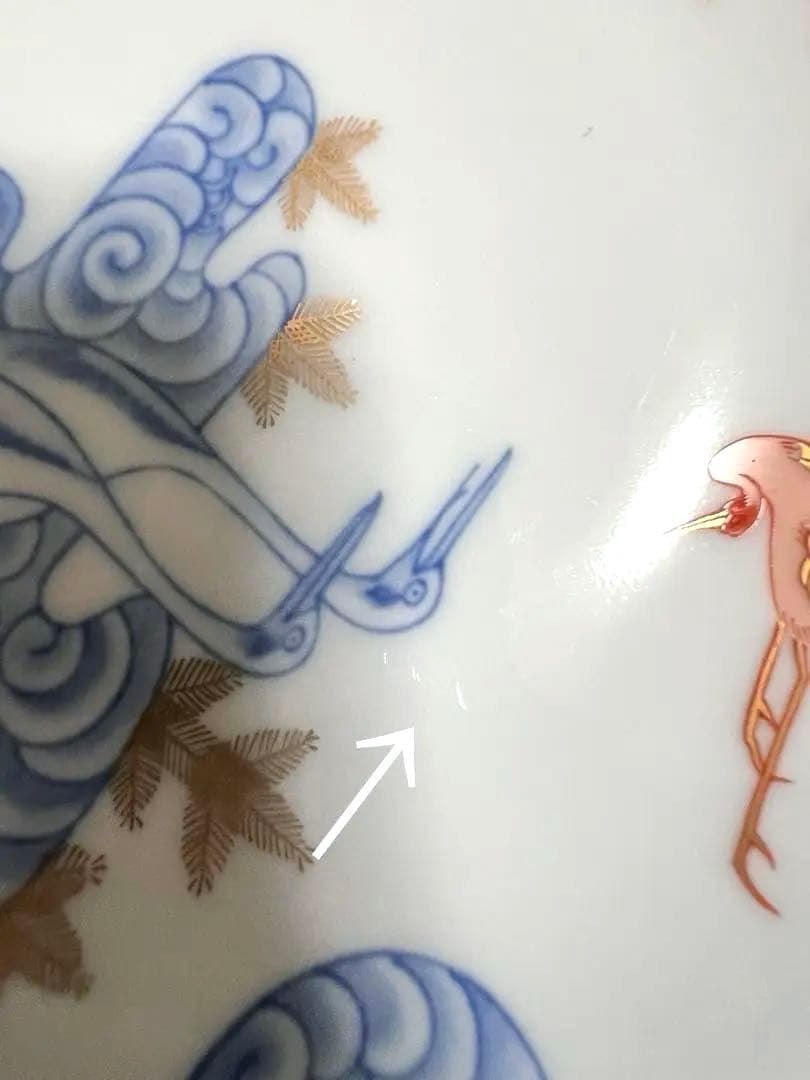 明彩瓷　古伊万里　色絵 染錦鶴文　高台皿　５枚揃