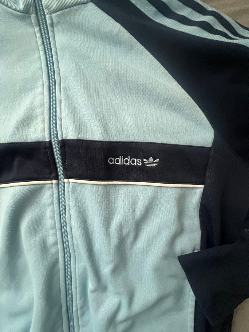 adidas ジップアップジャージ サックスブルーネイビーOサイズスリムフィット