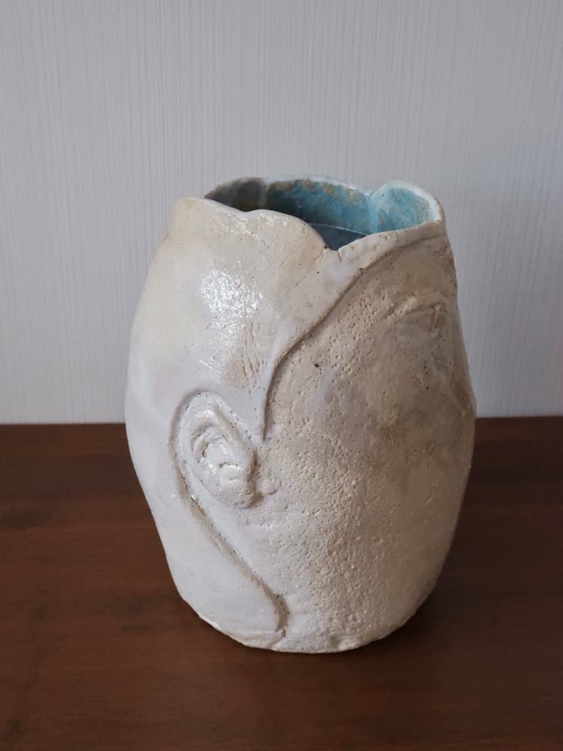 双面文　花瓶　現代芸術　華道具　内筒銅　箱付　Q2588