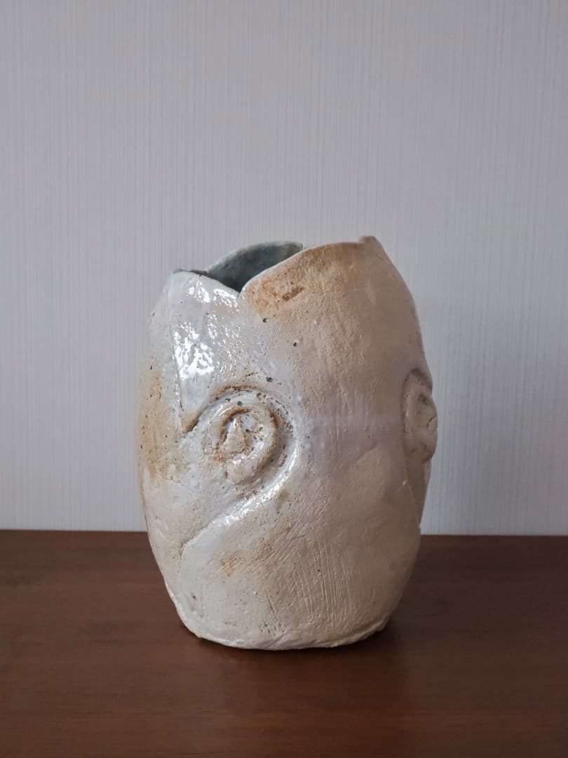双面文　花瓶　現代芸術　華道具　内筒銅　箱付　Q2588