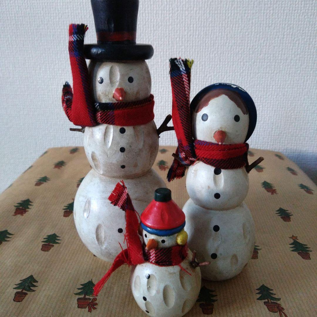 ヴィンテージ　木製　スノーマン親子　北欧　クリスマス