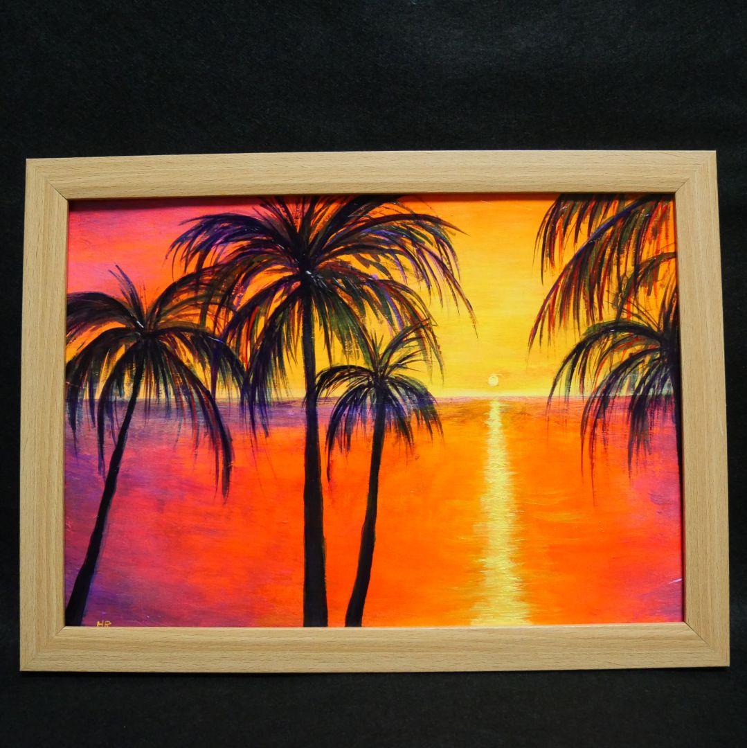 油絵 絵画 【夕暮れのビーチ】