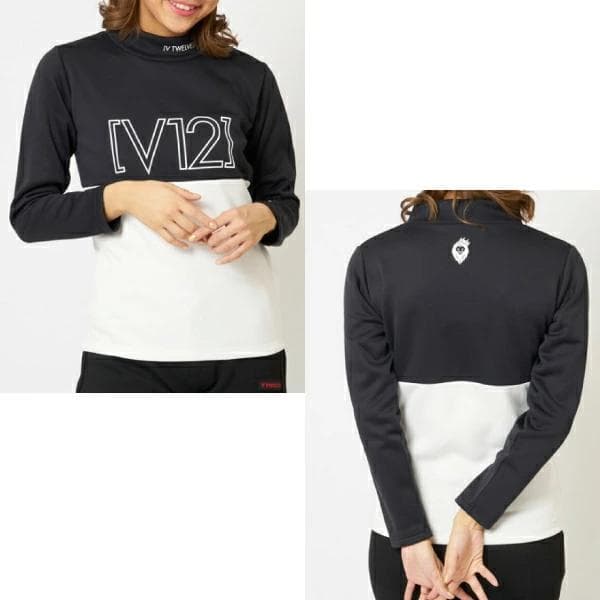 値下げ★V12 O/L LOGO MOCK レディースS 黒 モックネックシャツ
