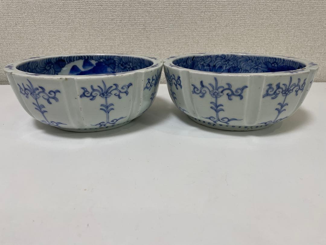 【現状品】古伊万里 染付 菓子器 菓子鉢 アンティーク 時代物 割烹 懐石2個