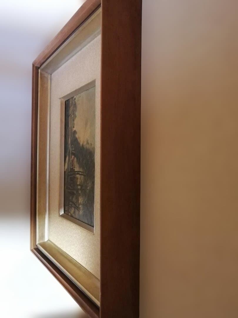 複製画　ヴィンテージ　「ジャン＝バティスト・カミーユ・コロー」風景画　額縁付き