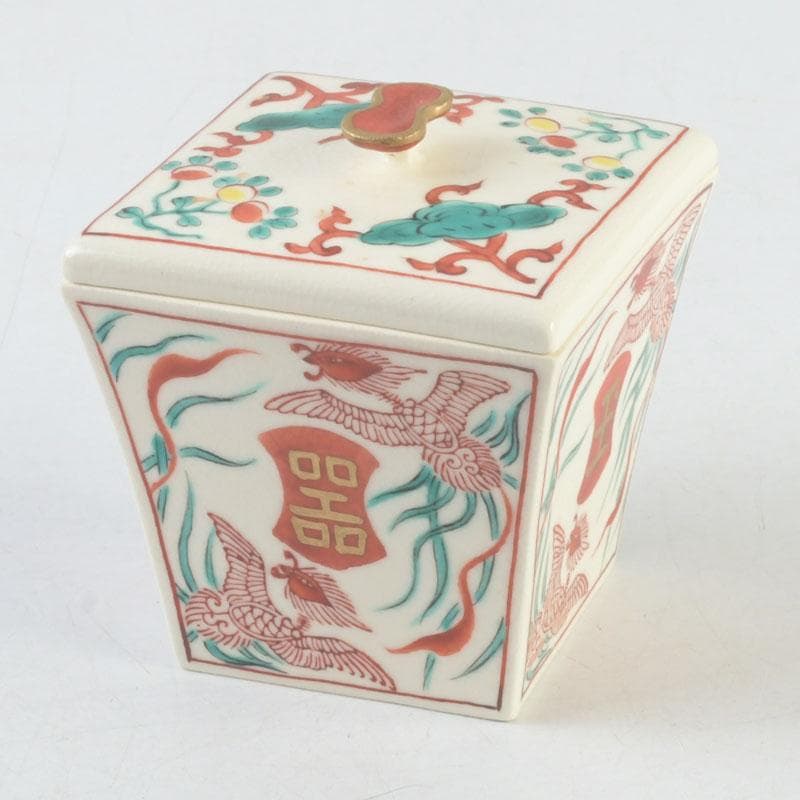 茶道具　京焼　橋本永豊造　赤絵鳳凰文　四方茶器　共箱　C　9999