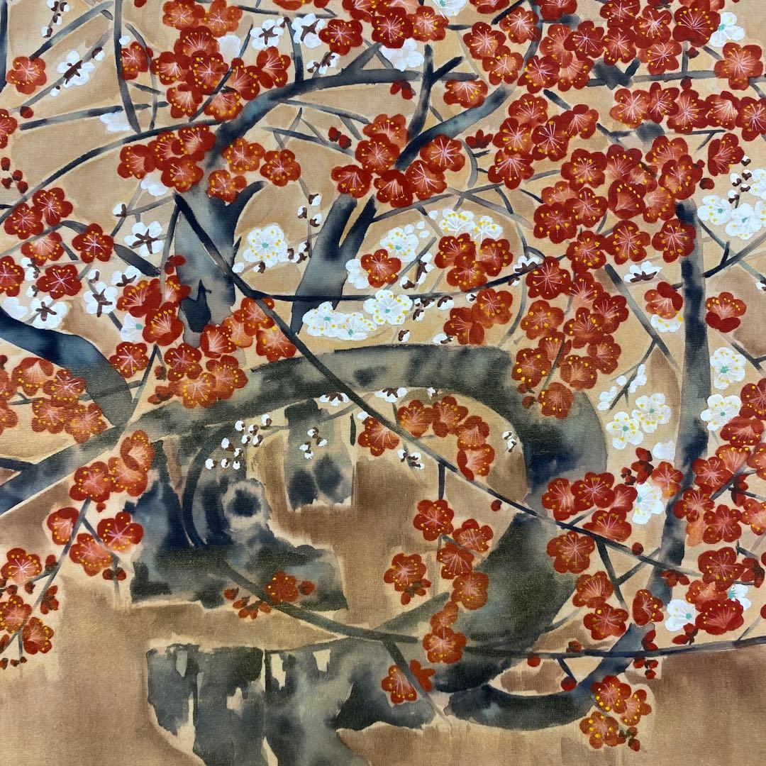 美品 掛け軸 林萬城作 紅白梅図 共箱 縁起物 年中掛け 盆栽
