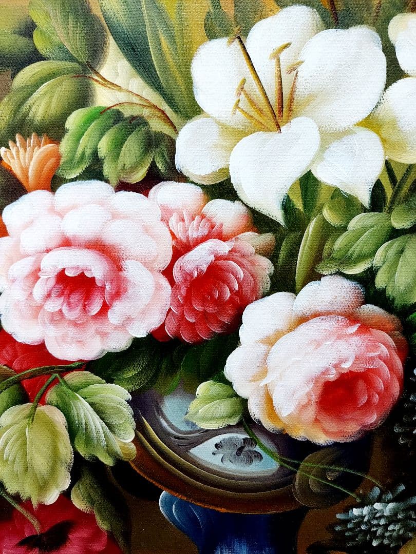 油絵　洋風　美品　高級額付き　手書き　花2