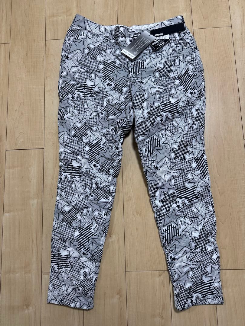 【新品】ゴルフパンツPING バリアンストレッチ 中綿パンツ ブラックプリント