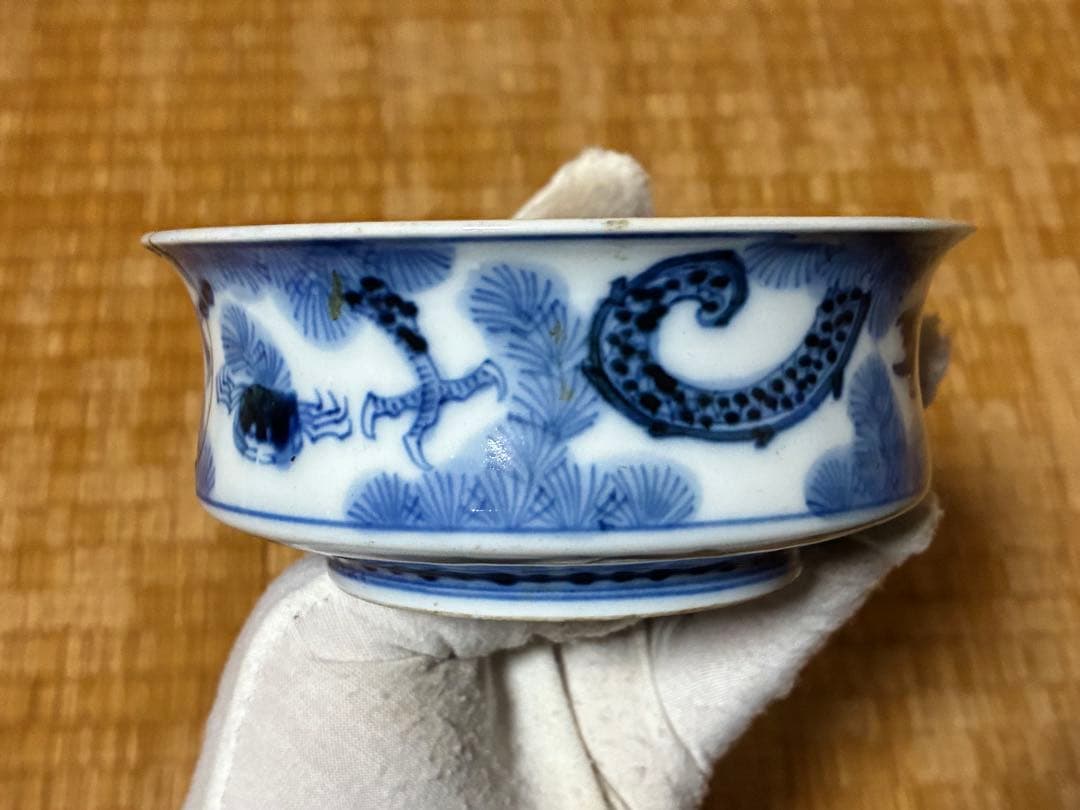 古伊万里 染付 魚紋 小鉢 盛皿 時代物 大明嘉慶年製 直しあり 中国 唐物