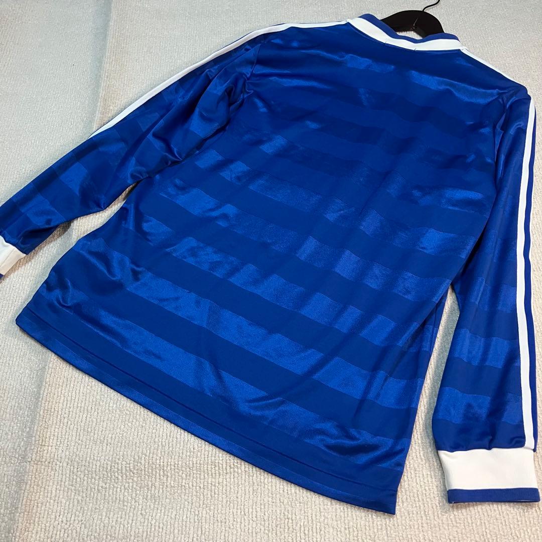 【90s】adidasゲームシャツ長袖ピケ　ヴィンテージ　サイズOトレフォイル青