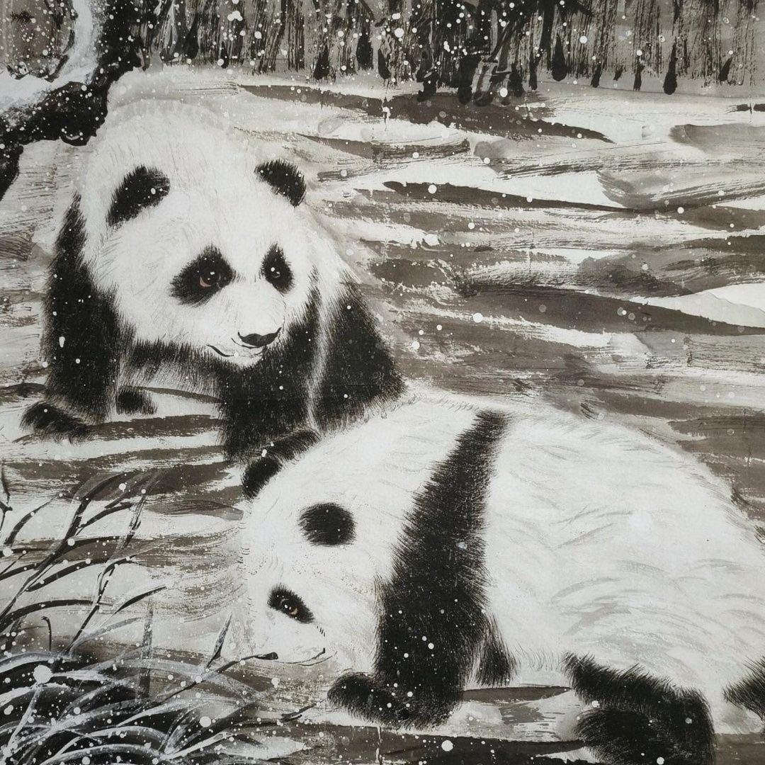 郎世宁 雪熊 中国画 掛け軸 水墨画 和室 玄関 茶室 壁掛け 美術品