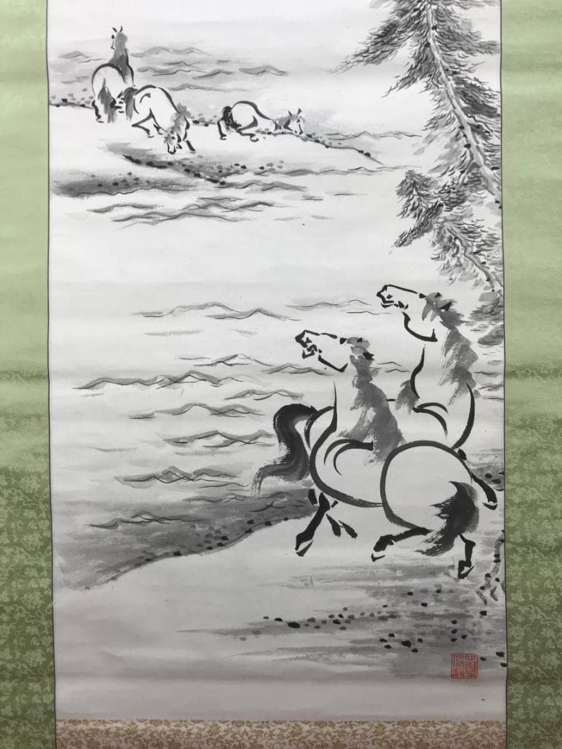 【真作】翠香/群馬画賛/馬図/掛軸/名家伝来/AC-523