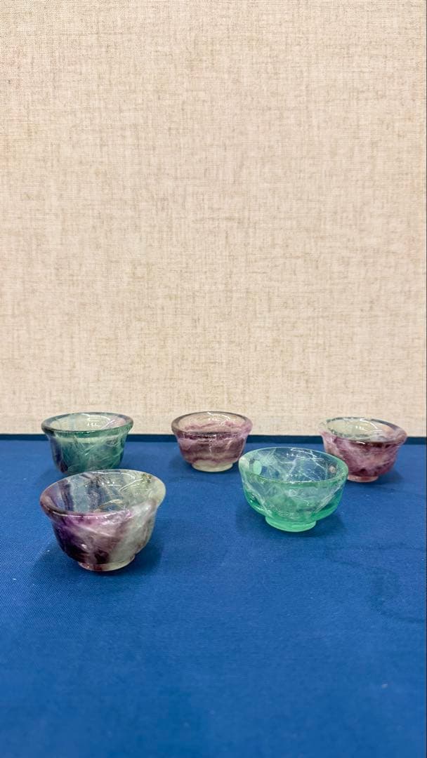 希少 ピンク×グリーンの二色フローライトカップ｜5客まとめ