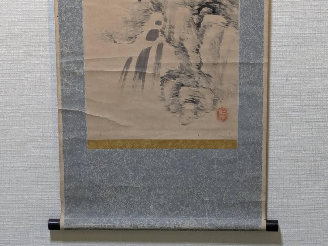 【真作】掛軸　墨竹と岩図　清風を感じる文人画　雅趣あふれる南画　T3