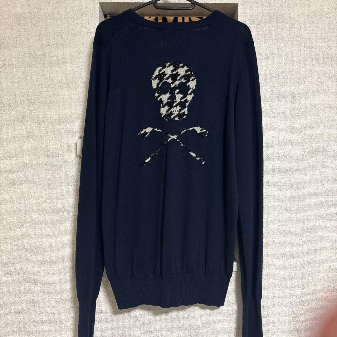 MARK&LONA Vネックニットセーター ウール混 ネイビー系 ゴルフウェア