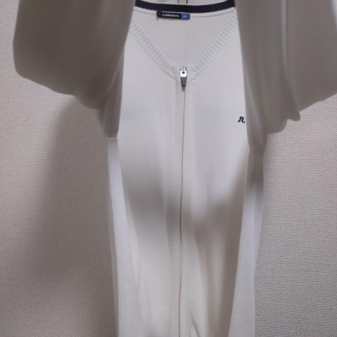 美品 J.LINDEBERG ジップ ニットカーディガンジャケット 白 S