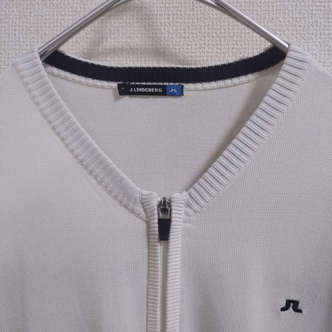 美品 J.LINDEBERG ジップ ニットカーディガンジャケット 白 S