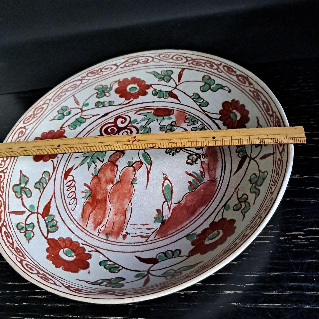 専用 です　 茶道具　安南呉須赤絵　16世紀頃　花鳥紋皿　　赤絵人物図　共箱入