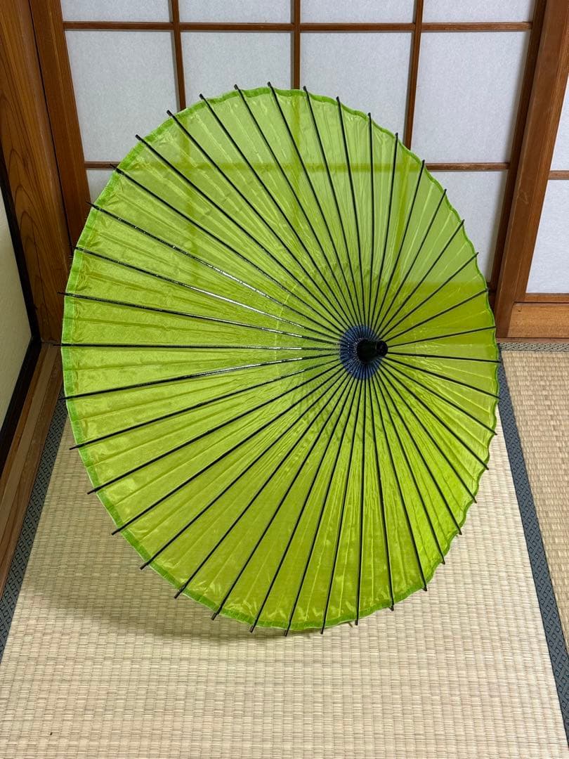 蛇の目傘　番傘　緑　和傘　傘　二段継　舞踊　大衆演劇　着物　撮影