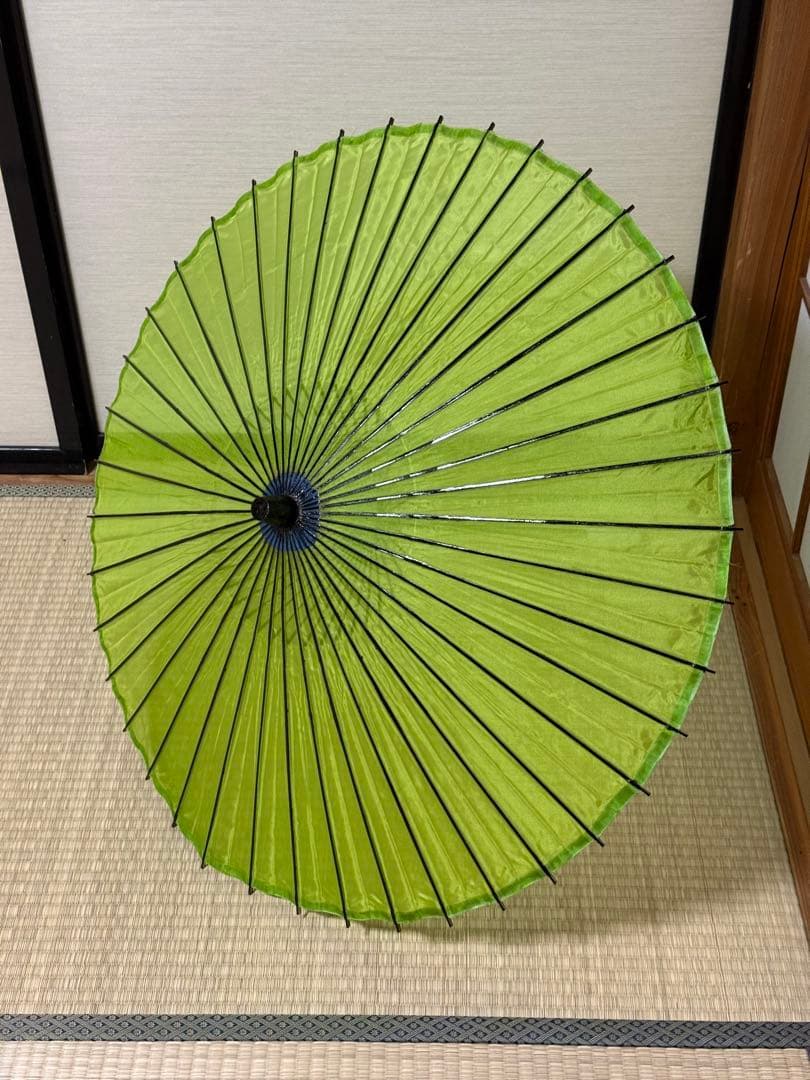 蛇の目傘　番傘　緑　和傘　傘　二段継　舞踊　大衆演劇　着物　撮影