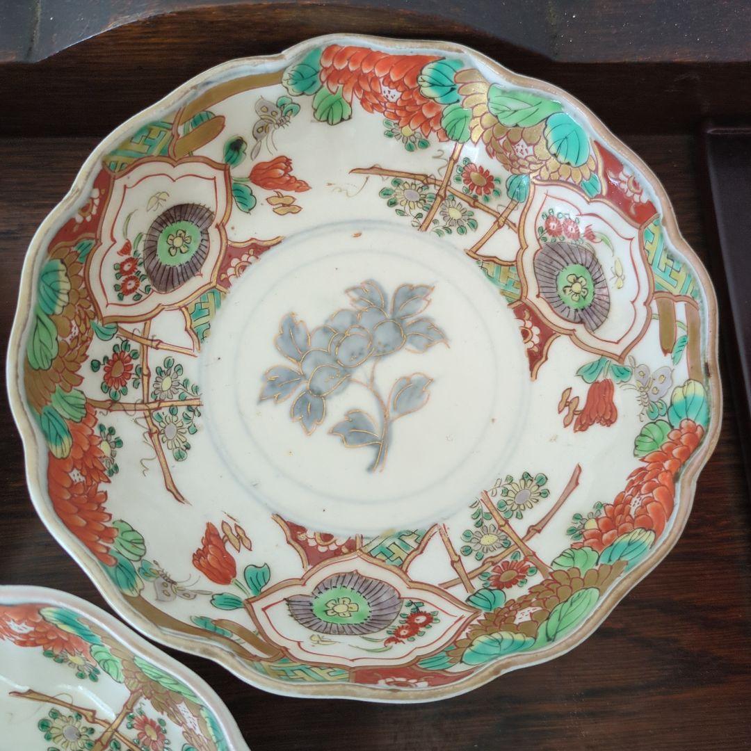 骨董　古伊万里　伊万里　色絵　金彩　器　なます皿　皿　花尽くし　5枚
