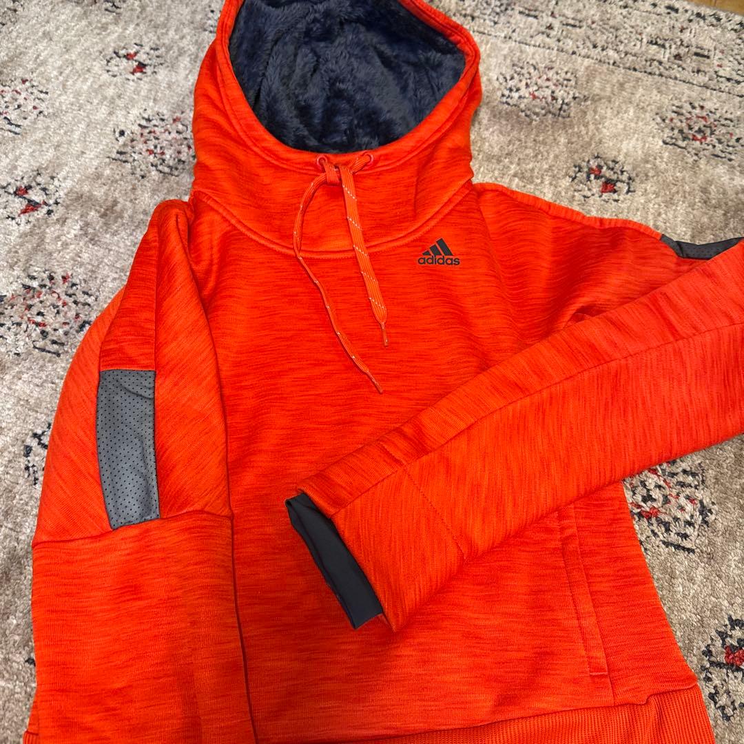 adidas フード付きジャージ上下セット オレンジ　裏起毛　Sサイズ