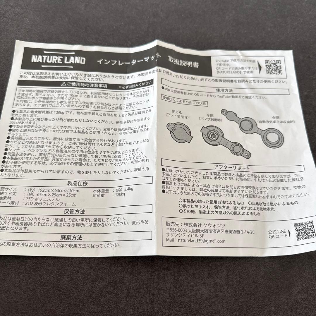 NATURE LAND インフレーターマット10cm ブラック　キャンプ