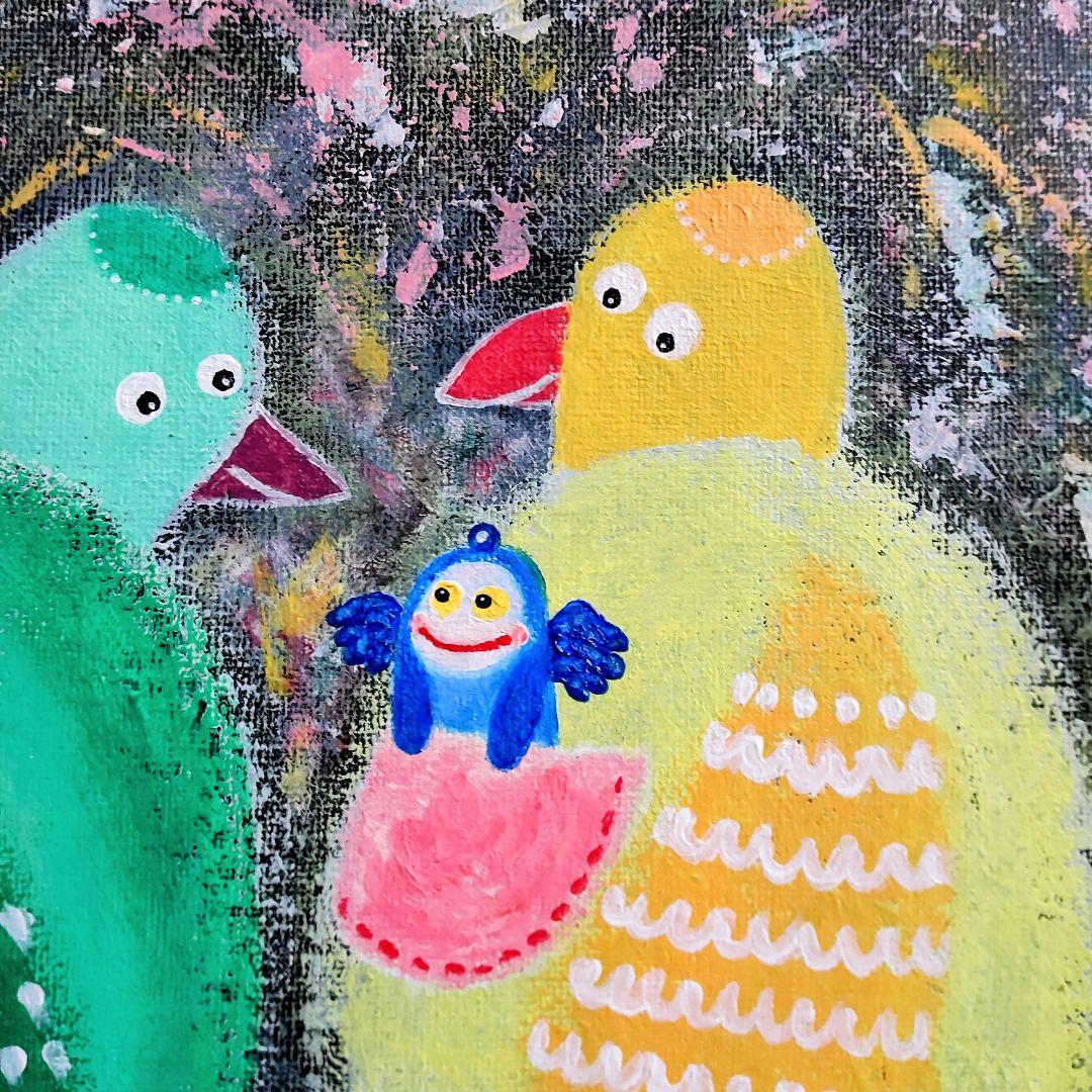 原画『なんでなんで？』鳥 不思議 物語 キャンバス 手描き オリジナル 一点もの