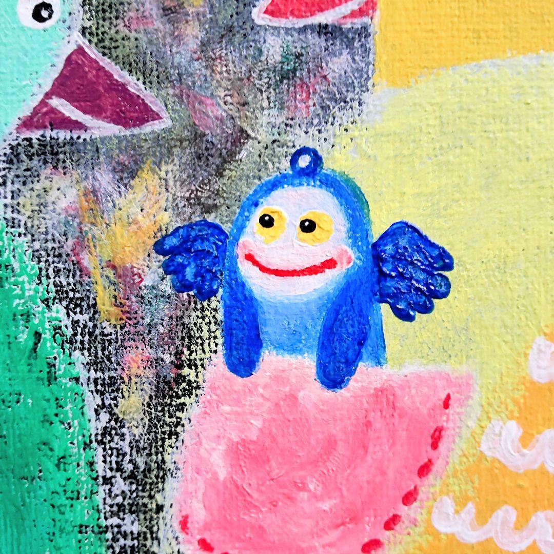 原画『なんでなんで？』鳥 不思議 物語 キャンバス 手描き オリジナル 一点もの