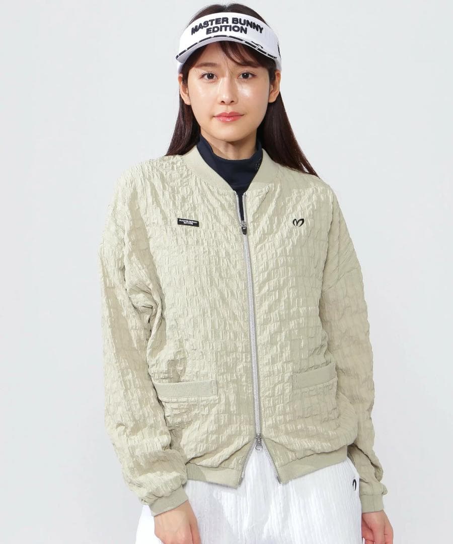 未使用 タグ付き 格子柄 リブ襟 ダブルジップブルゾン ジャケット０S ベージュ