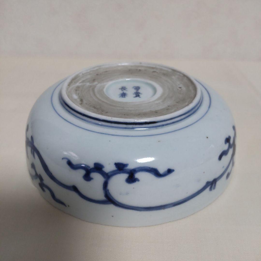 古伊万里 染付 たこ唐草 なます皿(2客) 富貴長春 時代物 骨董