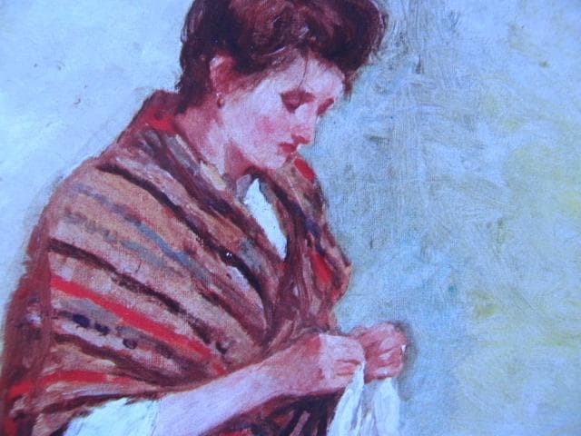 浅井忠、【ぬいもの】、年代物・希少な画集画、新品高級額 額装付