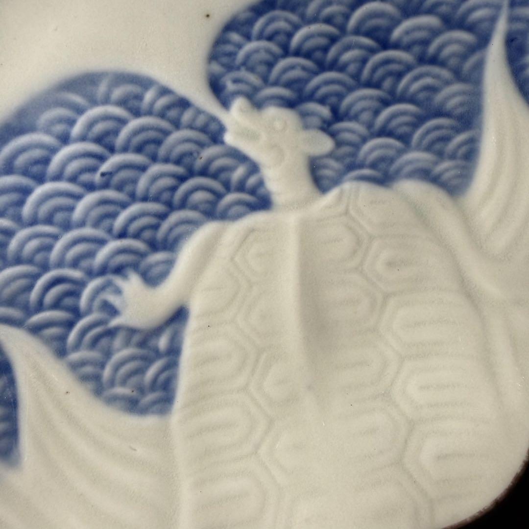 古伊万里　色絵陽刻玄武青海波文変形皿　五枚　江戸期　状態◎　料理屋　古器を楽しむ