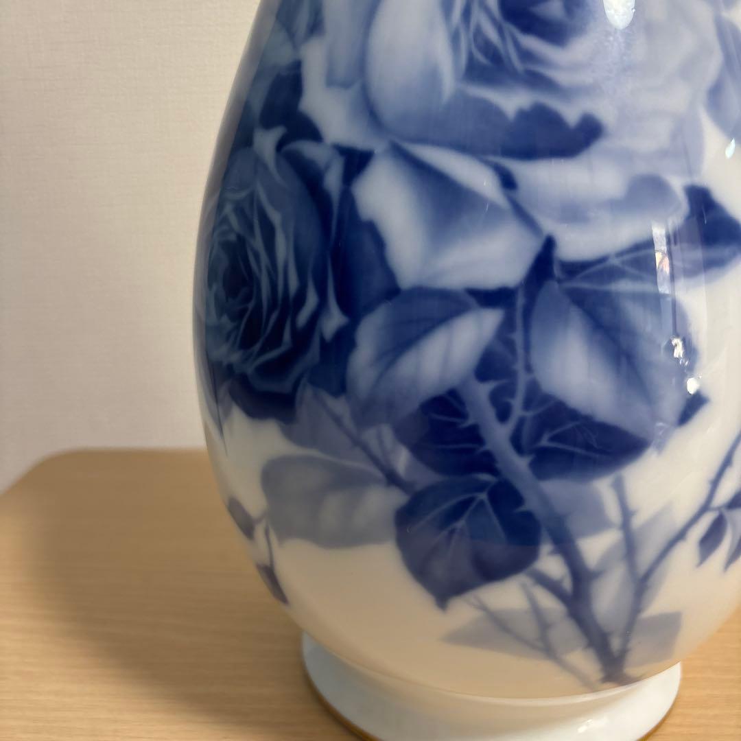 大倉陶園　OKURAブルーローズ　花器　花瓶　飾壺　青薔薇
