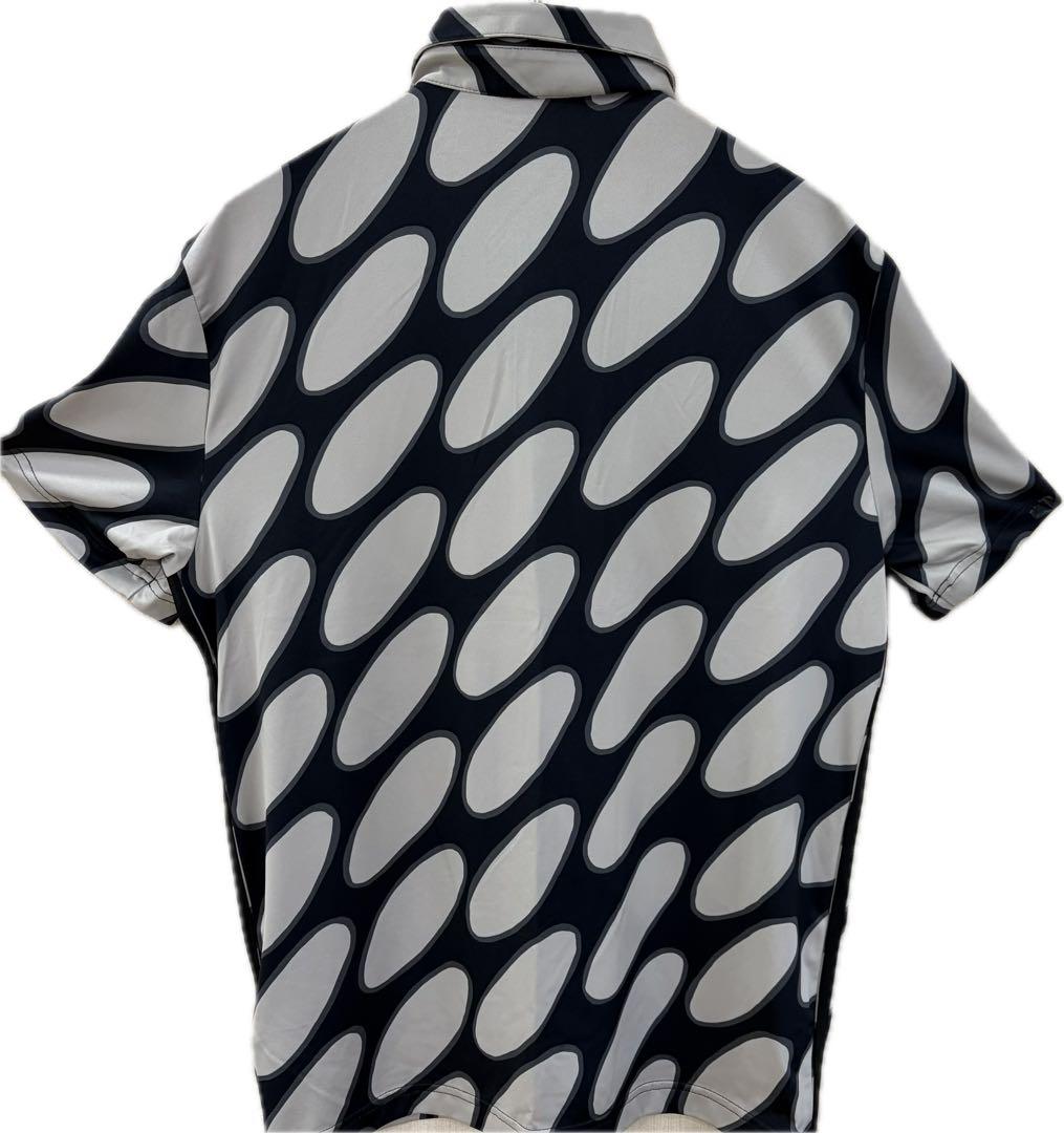 アディダス半袖ポロシャツ 黒 xベージュ総柄サイド3ラインmarimekko