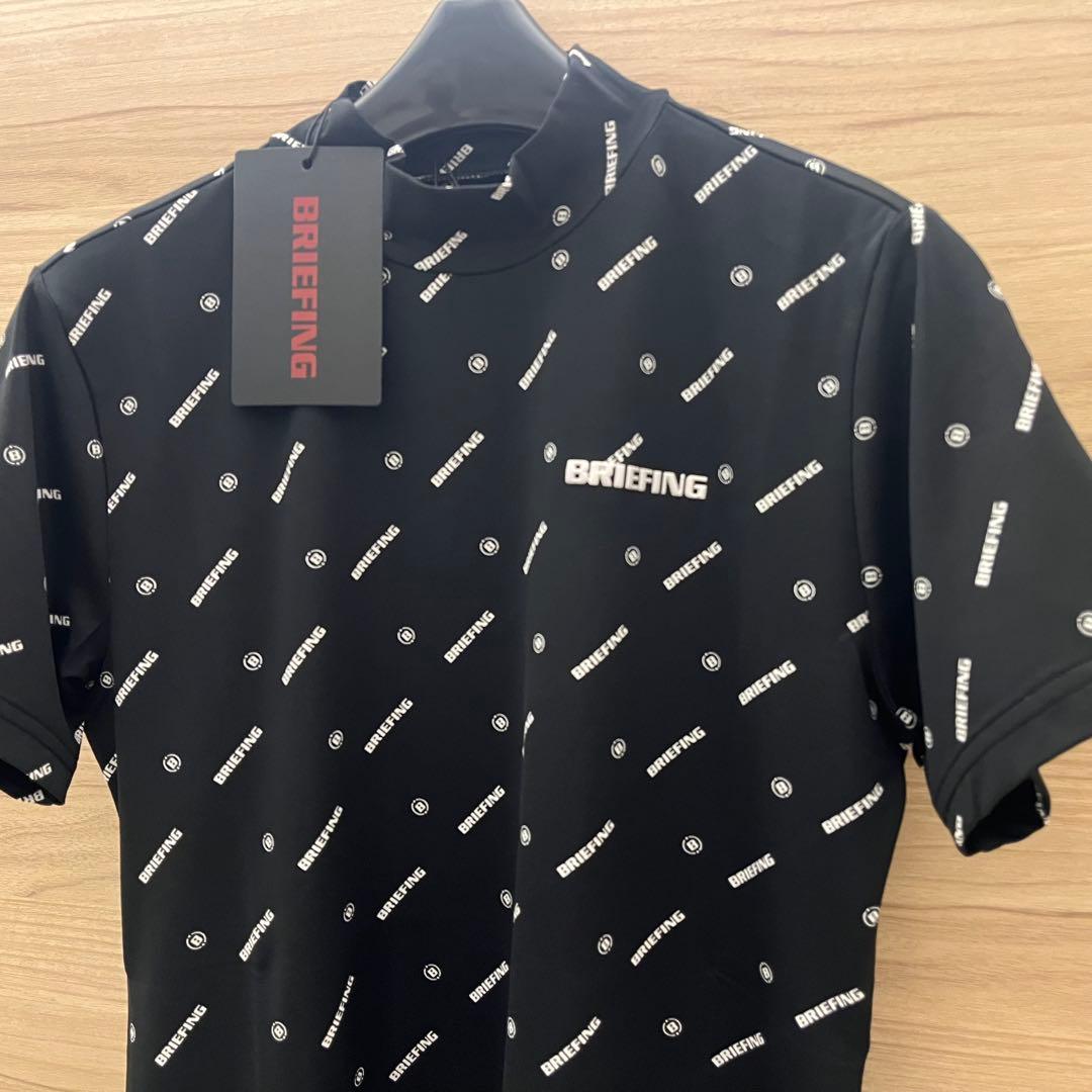 新品★BRIEFING レディースM 黒 ロゴモノグラムハイネックシャツ 半袖