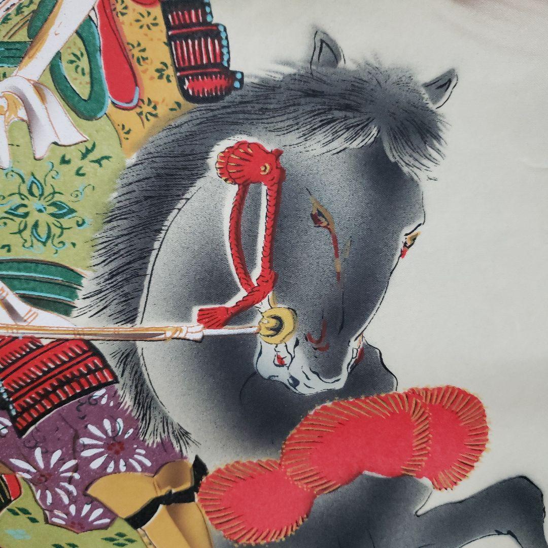 蔵出し特価　節句掛け日本画 武士と桜の絵　芳雪画伯　真筆185×59cm桐箱付き